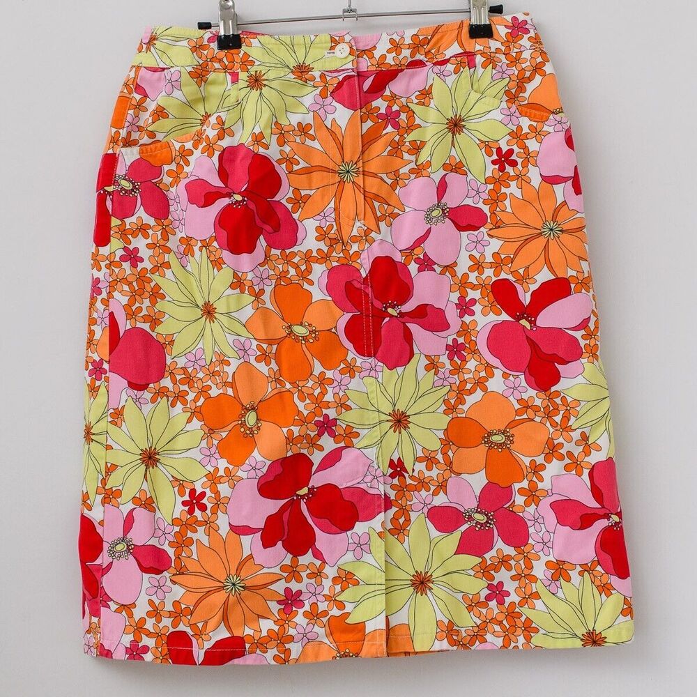 Talbots Colorful spring floral midi skirt orange red yellow flowers 10 pencil